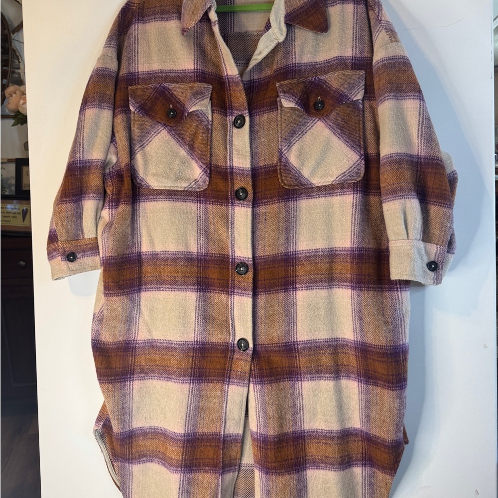 Women's Plaid Utility Jacket in Cream and Purple